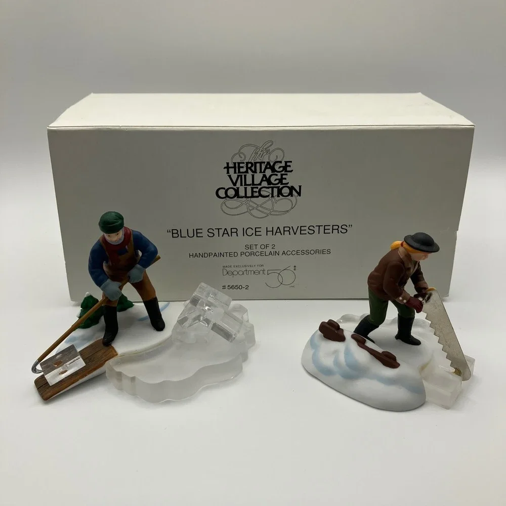 Dept 56 Heritage Village Blue Star Ice Harvesters Set of 2 Figurines Retired VTG
